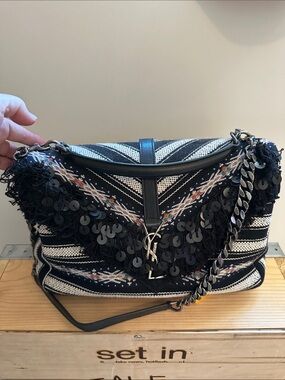 YSL authentic Saint Laurent Berber Chevron Tassel Monogram Large Bag